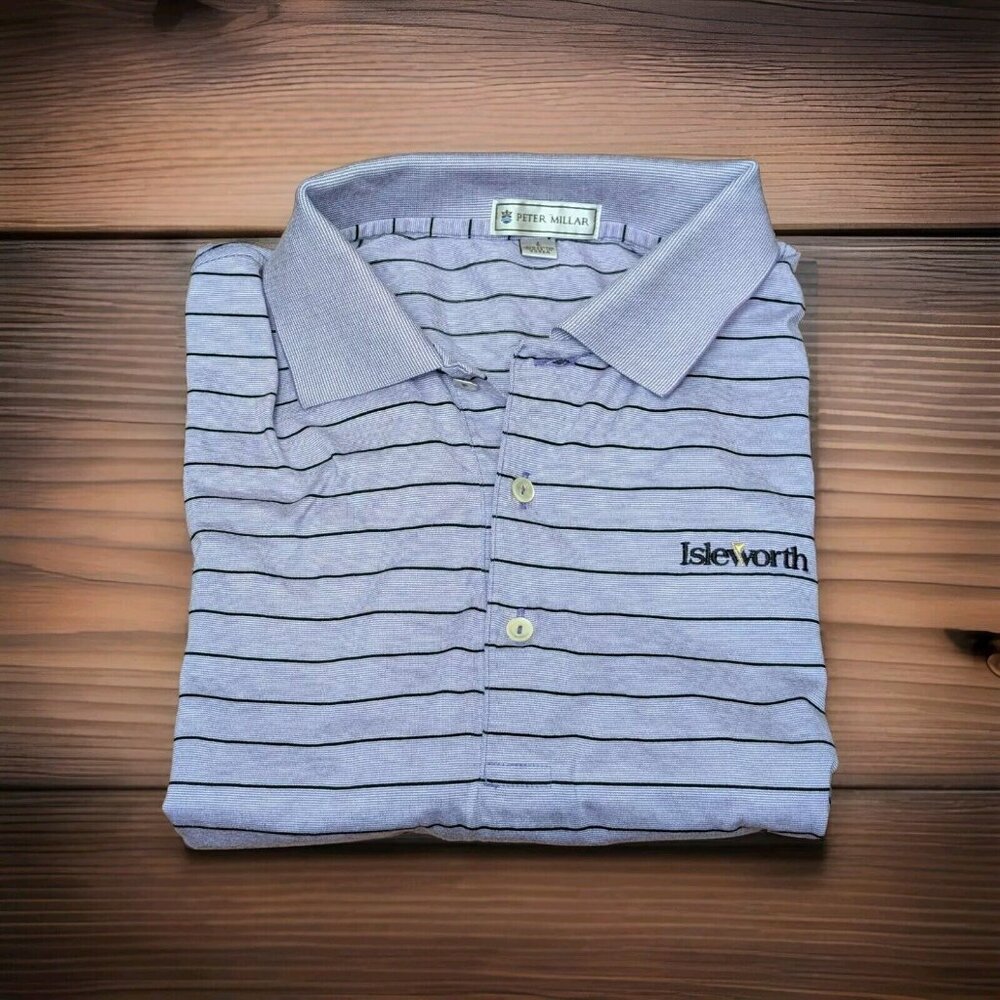 Peter Millar Men's Large Purple Striped Golf Polo Isleworth GC Course Logo Shirt